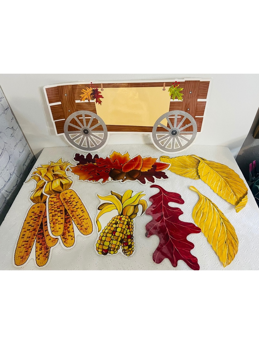 CTP Thanksgiving Fall Classroom Home laminated die cut wagon corn decor lot vtg